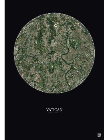 Affiche Vatican – Poster vue satellite 5km Couleur | Gravura – Fond foncé