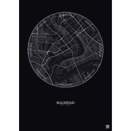 Affiche Baghdad – Poster carte de ville 6km | Gravura – Fond foncé