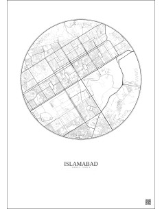 Affiche Islamabad – Poster carte de ville 6km | Gravura – Fond clair 2