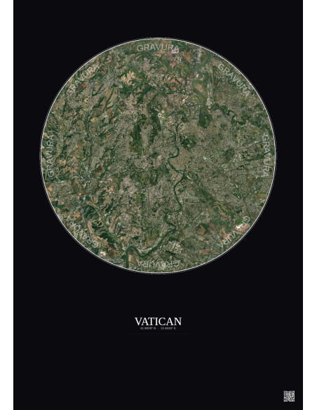 Affiche Vatican – Poster vue satellite 10km Couleur | Gravura – Fond foncé