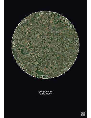 Affiche Vatican – Poster vue satellite 20km Couleur | Gravura – Fond foncé