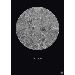 Affiche Madrid – Poster vue satellite 6km N&B | Gravura – Fond foncé