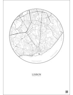 Affiche Lisbon – Poster carte de ville 2.5km | Gravura – Fond clair 2