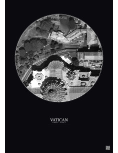 Affiche Vatican – Poster vue satellite 0.1km N&B | Gravura – Fond foncé