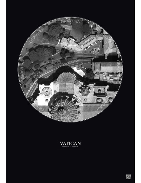 Vatican Satellite View Poster 0.1km B&W | Gravura – Dark background