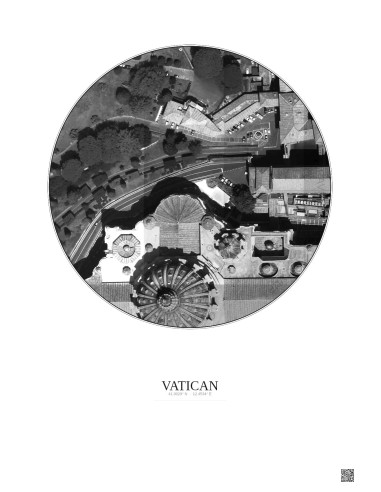 Affiche Vatican – Poster vue satellite 0.1km N&B | Gravura – Fond clair