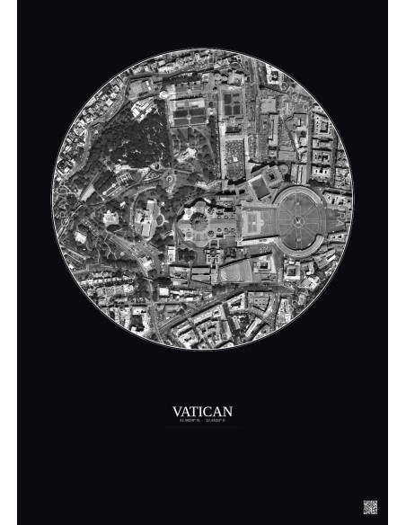 Affiche Vatican – Poster vue satellite 0.5km N&B | Gravura – Fond foncé