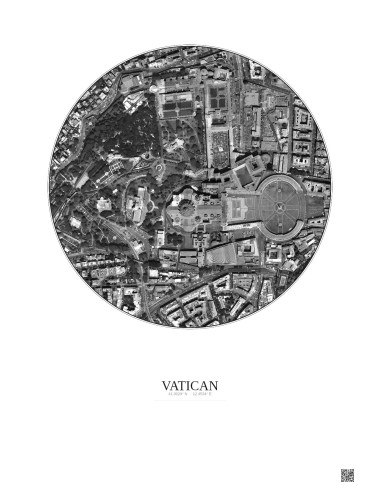 Vatican Satellite View Poster 0.5km B&W | Gravura – Light background