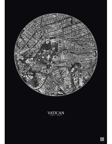 Vatican Satellite View Poster 1km B&W | Gravura – Dark background