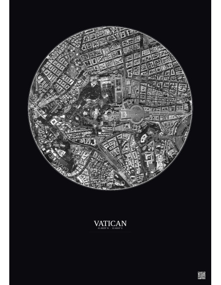 Vatican Satellite View Poster 1km B&W | Gravura – Dark background