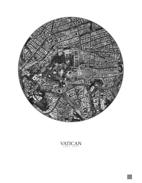 Affiche Vatican – Poster vue satellite 1km N&B | Gravura – Fond clair