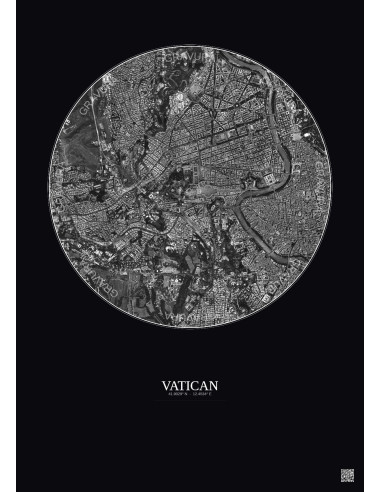 Affiche Vatican – Poster vue satellite 2.5km N&B | Gravura – Fond foncé