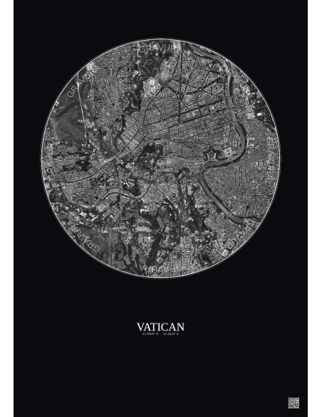 Affiche Vatican – Poster vue satellite 2.5km N&B | Gravura – Fond foncé