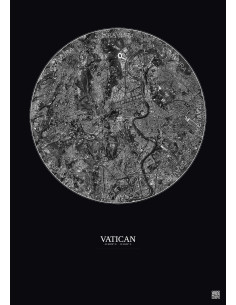 Affiche Vatican – Poster vue satellite 5km N&B | Gravura – Fond foncé