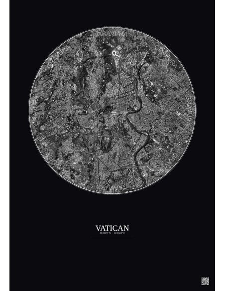 Affiche Vatican – Poster vue satellite 5km N&B | Gravura – Fond foncé
