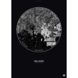 Helsinki Satellite View Poster 10km B&W | Gravura – Dark background