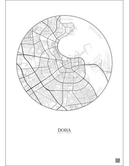 Doha City Map Poster 6km | Gravura – Light background