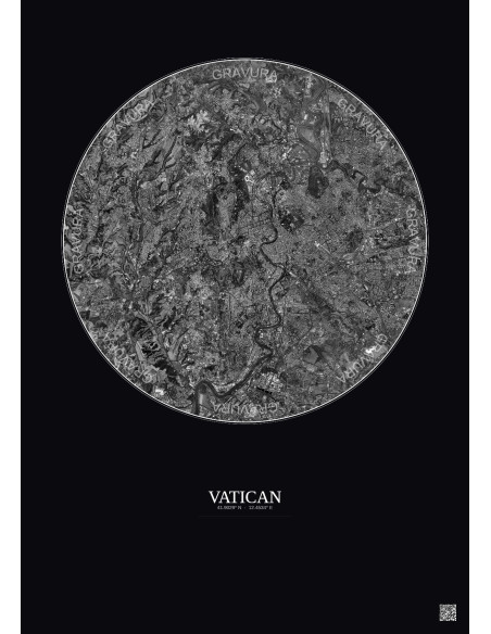 Vatican Satellite View Poster 10km B&W | Gravura – Dark background