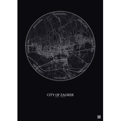 Affiche City Of Zagreb – Poster carte de ville 10km | Gravura – Fond foncé