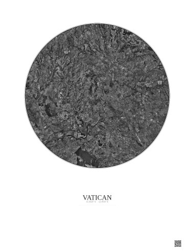 Vatican Satellite View Poster 20km B&W | Gravura – Light background
