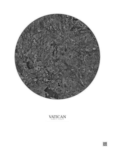 Vatican Satellite View Poster 20km B&W | Gravura – Light background
