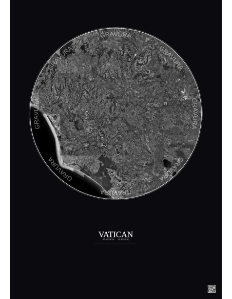 Vatican Satellite View Poster 30km B&W | Gravura – Dark background