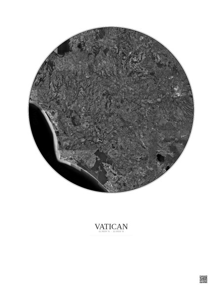Vatican Satellite View Poster 30km B&W | Gravura – Light background
