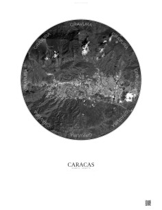 Affiche Caracas – Poster vue satellite 10km N&B | Gravura – Fond clair