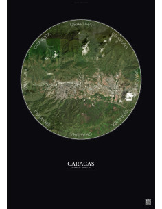 Affiche Caracas – Poster vue satellite 10km Couleur | Gravura – Fond foncé