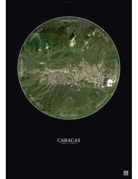 Caracas Satellite View Poster 10km Color | Gravura – Dark background