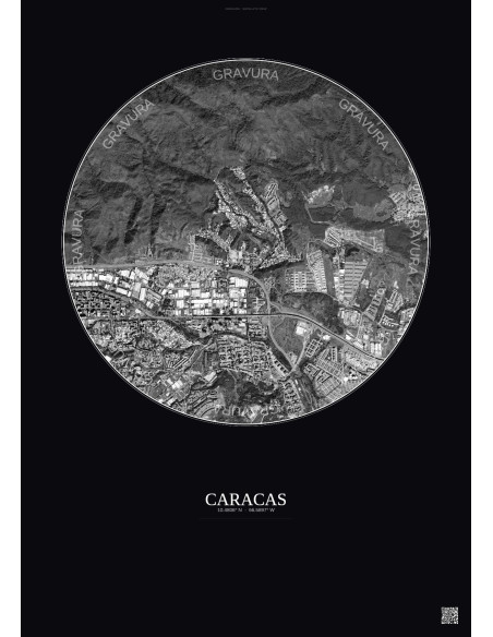 Caracas Satellite View Poster 2.5km B&W | Gravura – Dark background
