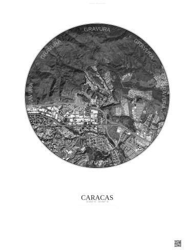 Affiche Caracas – Poster vue satellite 2.5km N&B | Gravura – Fond clair