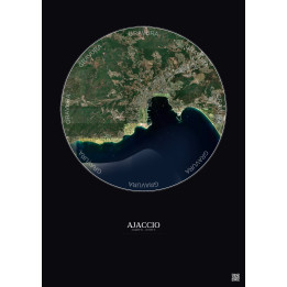 Ajaccio Satellite View Poster 5km Color | Gravura – Dark background