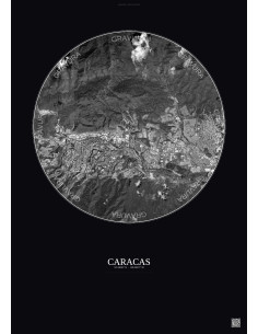 Caracas Satellite View Poster 6km B&W | Gravura – Dark background