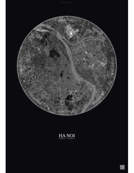 Ha Noi Satellite View Poster 10km B&W | Gravura – Dark background
