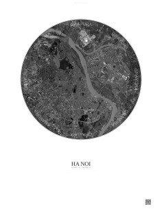 Affiche Ha Noi – Poster vue satellite 10km N&B | Gravura – Fond clair