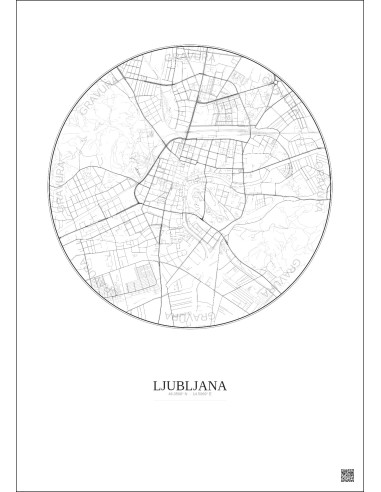 Affiche Ljubljana – Poster carte de ville 2.5km | Gravura – Fond clair