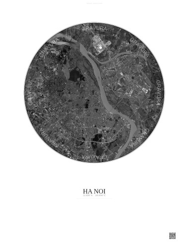 Ha Noi Satellite View Poster 10km B&W | Gravura – Light background