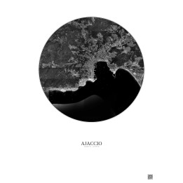 Ajaccio Satellite View Poster 5km B&W | Gravura – Light background