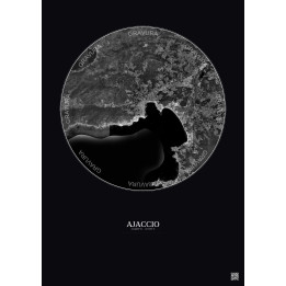 Ajaccio Satellite View Poster 10km B&W | Gravura – Dark background