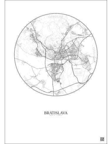 Bratislava City Map Poster 10km | Gravura – Light background