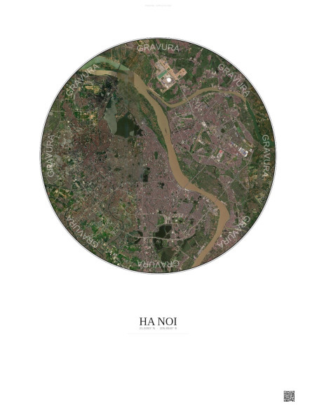 Affiche Ha Noi – Poster vue satellite 10km Couleur | Gravura – Fond clair