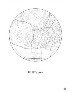 Affiche Bratislava – Poster carte de ville 2.5km | Gravura – Fond clair 2