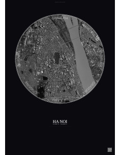 Affiche Ha Noi – Poster vue satellite 2.5km N&B | Gravura – Fond foncé