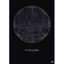 Affiche City Of Zagreb – Poster carte de ville 2.5km | Gravura – Fond foncé