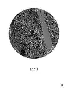 Affiche Ha Noi – Poster vue satellite 2.5km N&B | Gravura – Fond clair