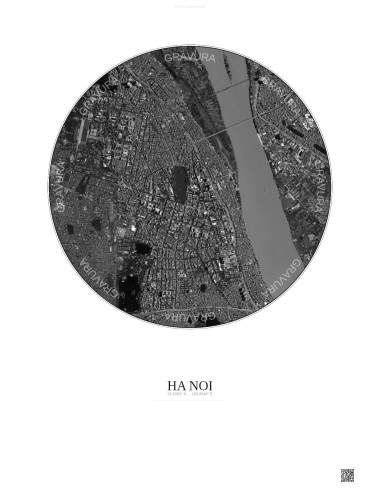 Ha Noi Satellite View Poster 2.5km B&W | Gravura – Light background