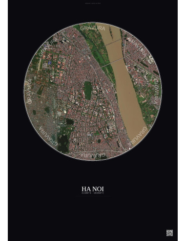Ha Noi Satellite View Poster 2.5km Color | Gravura – Dark background