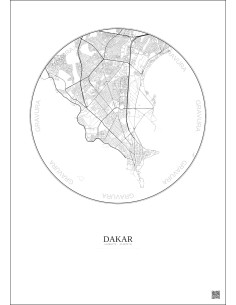 Affiche Dakar – Poster carte de ville 6km | Gravura – Fond clair 2