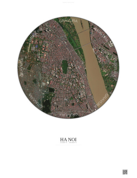Affiche Ha Noi – Poster vue satellite 2.5km Couleur | Gravura – Fond clair